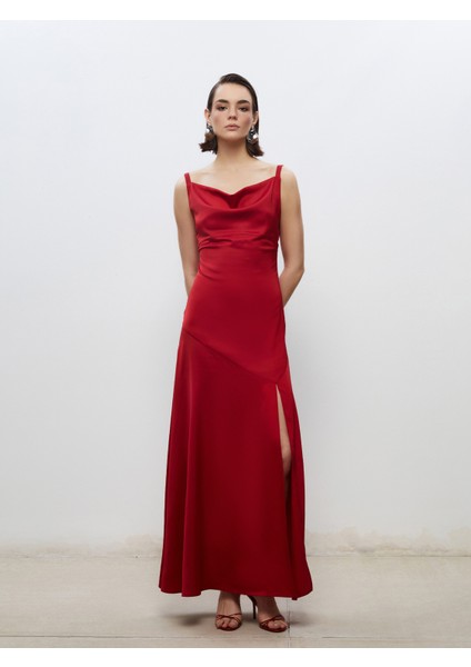 Dökümlü Yaka Askılı Abiye Elbise fiyatları