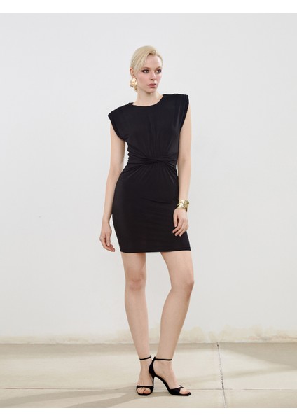 Bisiklet Yaka Büzgülü Mini Elbise