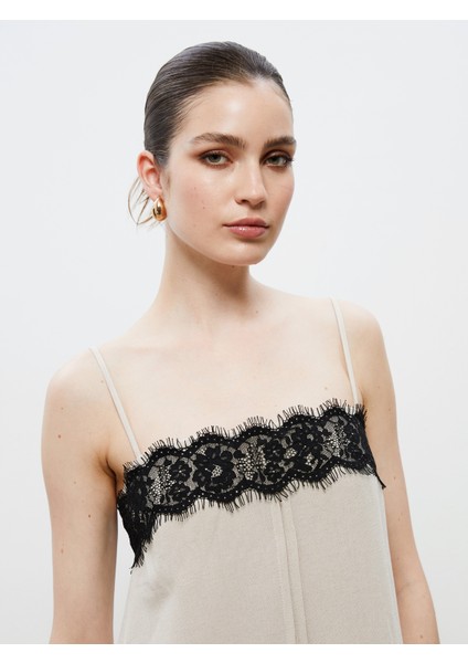 Kare Yaka Keten Karışımlı Askılı Elbise fiyatları