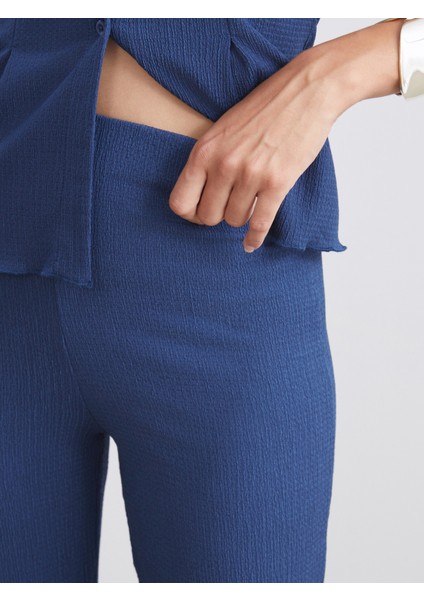 Beli Lastikli Dokulu Ispanyol Paça Kadın Pantolon modelleri