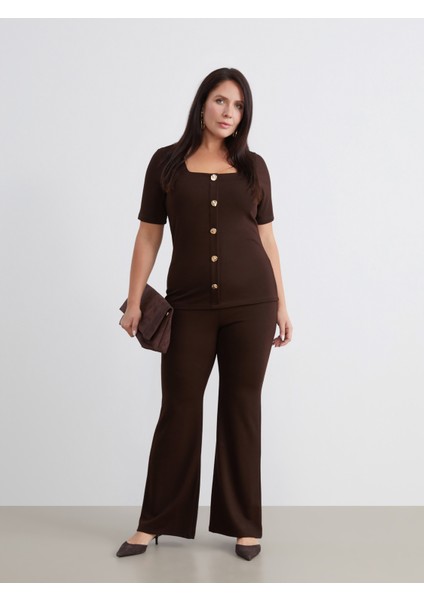 Büyük Beden Dar Fit Ispanyol Paça Kadın Pantolon