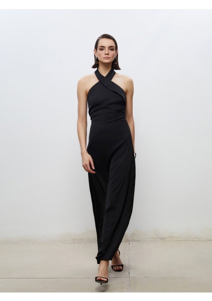 Halter Yaka Saten Abiye Elbise