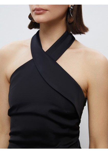 Halter Yaka Saten Abiye Elbise modelleri