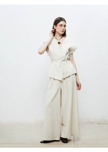 Beli Lastikli Geniş Paça Kadın Pantolon