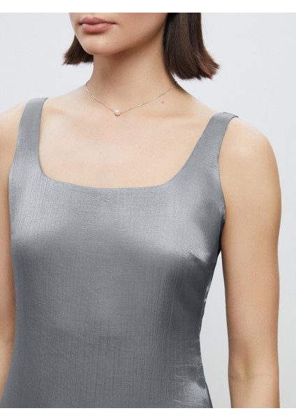 Kare Yaka Saten Abiye Elbise modelleri