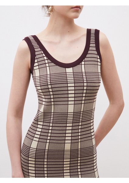 Bisiklet Yaka Ekose Triko Elbise modelleri