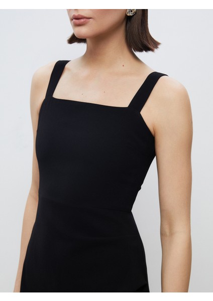 Kare Yaka Krep Elbise modelleri