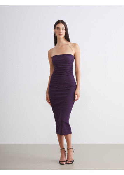 Straplez Yaka Simli Büzgülü Bodycon Elbise fiyatları