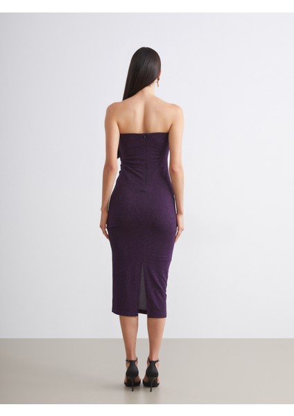 Straplez Yaka Simli Büzgülü Bodycon Elbise fırsatları