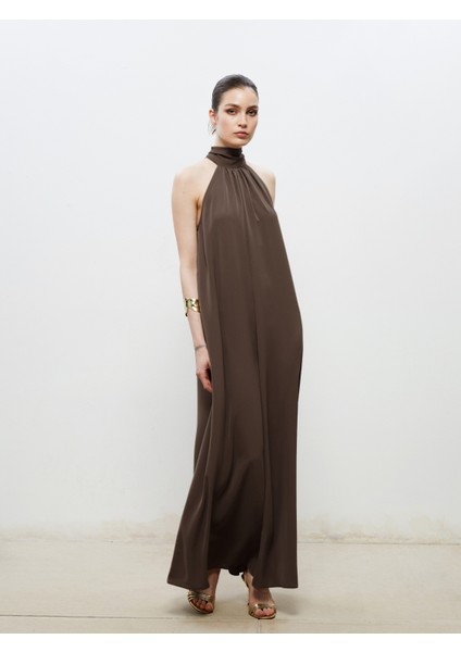 Halter Yaka Saten Elbise