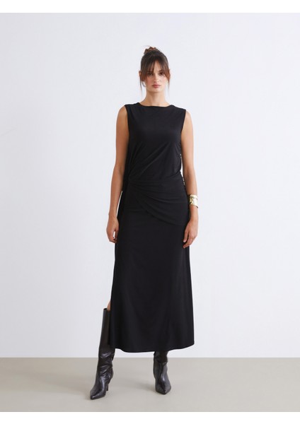 Bisiklet Yaka Büzgülü Yırtmaçlı Abiye Elbise fiyatları