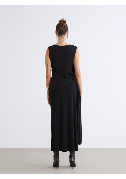 Bisiklet Yaka Büzgülü Yırtmaçlı Abiye Elbise fırsatları