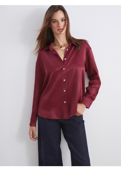 Desenli Saten Kadın Gömlek