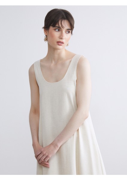 U Yaka A Kesim Keten Karışımlı Elbise fiyatları