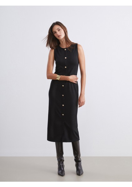 Bisiklet Yaka Kolsuz Elbise