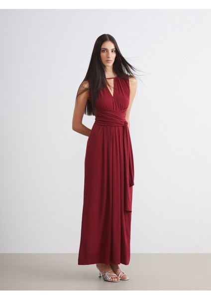 Bisiklet Yaka Pencere Detaylı Büzgülü Abiye Elbise fiyatları