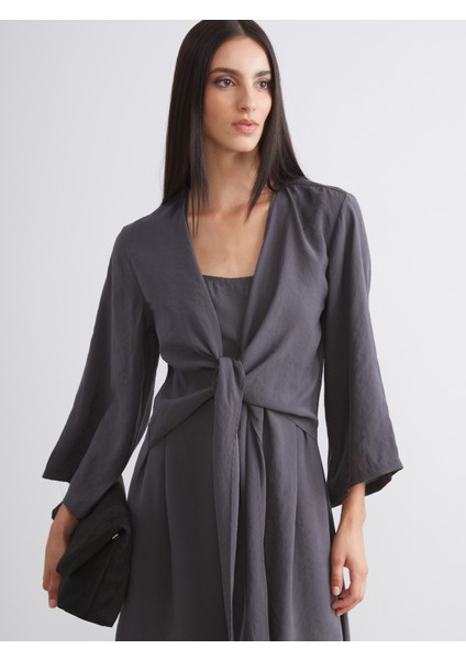 U Yaka Bağlamalı Modal Karışımlı Elbise