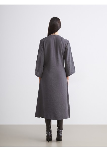 U Yaka Bağlamalı Modal Karışımlı Elbise