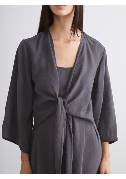 U Yaka Bağlamalı Modal Karışımlı Elbise