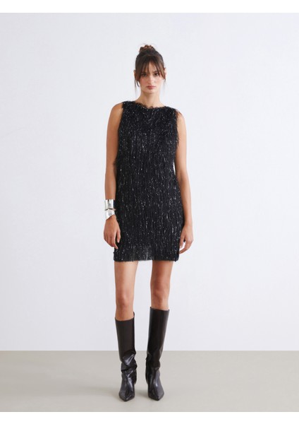 Bisiklet Yaka Tüylü Mini Triko Elbise fiyatları