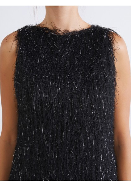 Bisiklet Yaka Tüylü Mini Triko Elbise modelleri