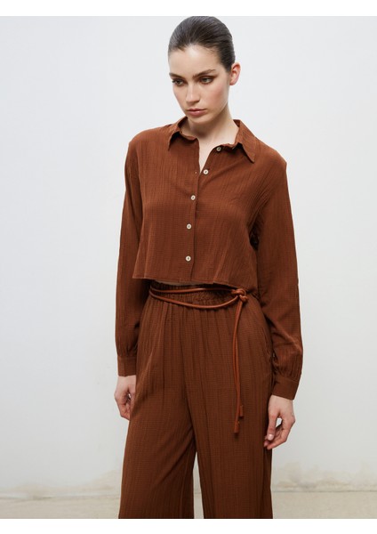 Dokulu Crop Kadın Gömlek