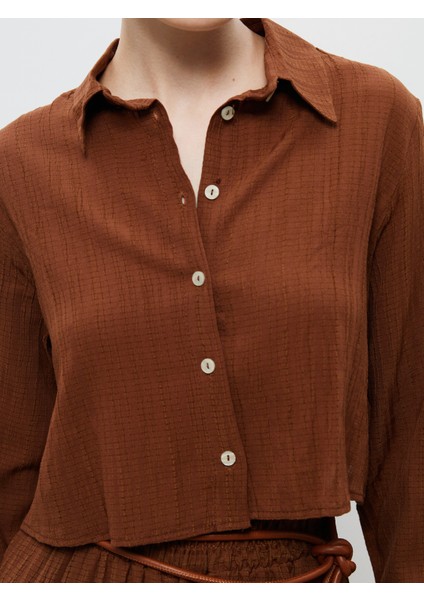 Dokulu Crop Kadın Gömlek modelleri