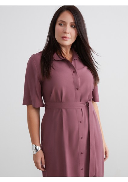 Büyük Beden Modal Karışımlı Gömlek Elbise fiyatları