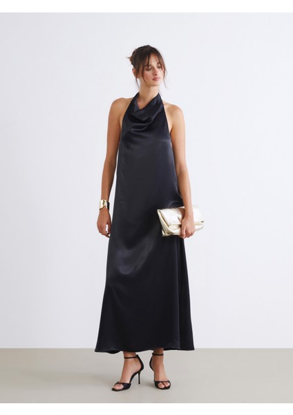 Halter Yaka Saten Abiye Elbise