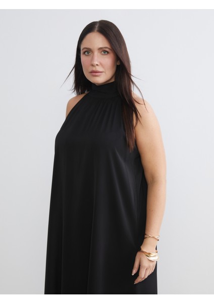 Büyük Beden Halter Yaka Büzgülü Elbise fiyatları