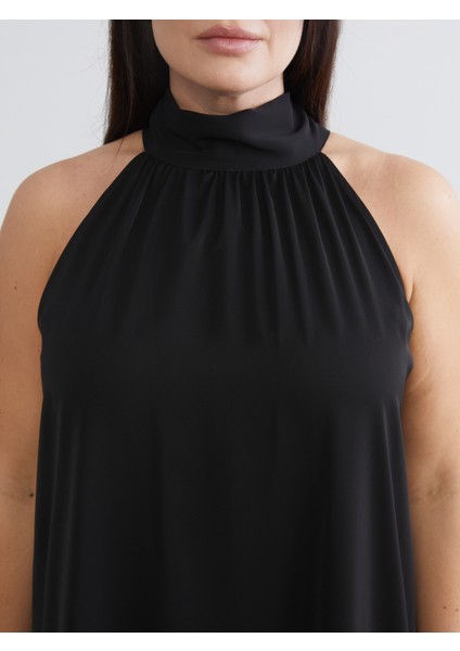 Büyük Beden Halter Yaka Büzgülü Elbise modelleri