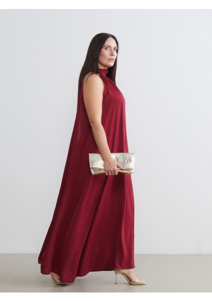 Büyük Beden Halter Yaka Büzgülü Elbise