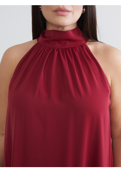 Büyük Beden Halter Yaka Büzgülü Elbise modelleri