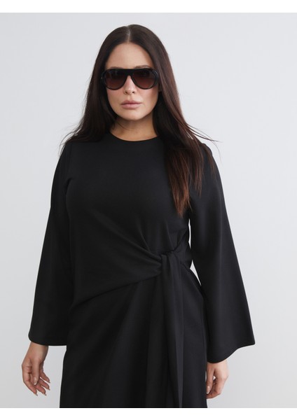 Büyük Beden Bisiklet Yaka Büzgülü Elbise fiyatları