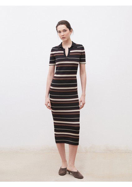 Polo Yaka Desenli Triko Elbise fiyatları