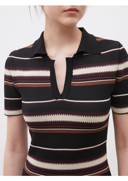 Polo Yaka Desenli Triko Elbise modelleri