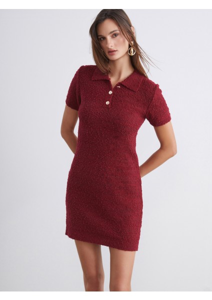 Polo Yaka Dokulu Triko Mini Elbise fiyatları
