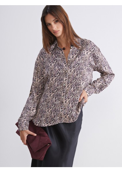 Desenli Saten Kadın Gömlek