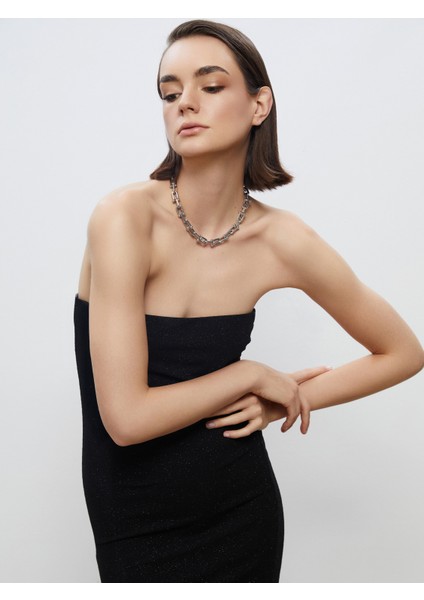 Straplez Yaka Simli Büzgülü Bodycon Elbise fiyatları