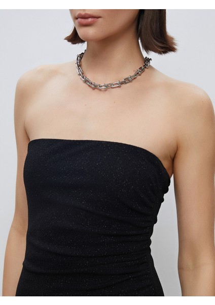 Straplez Yaka Simli Büzgülü Bodycon Elbise modelleri