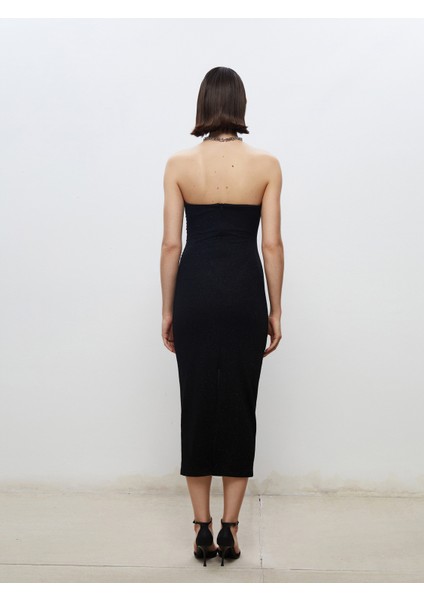 Straplez Yaka Simli Büzgülü Bodycon Elbise fırsatları