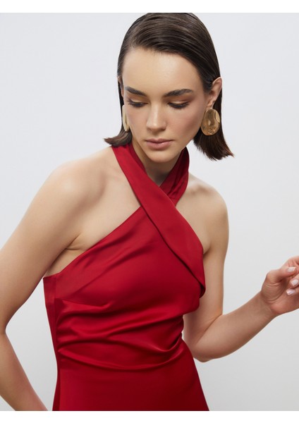 Halter Yaka Saten Abiye Elbise fiyatları