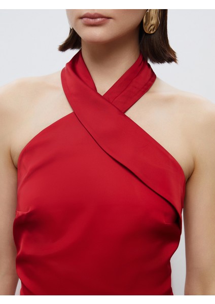 Halter Yaka Saten Abiye Elbise modelleri