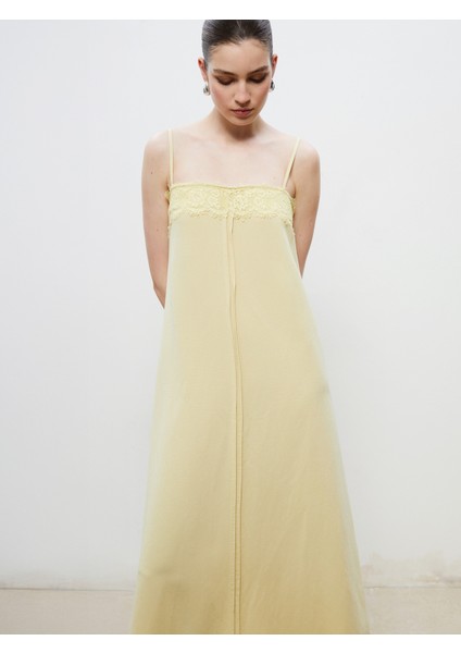 Kare Yaka Keten Karışımlı Askılı Elbise fiyatları