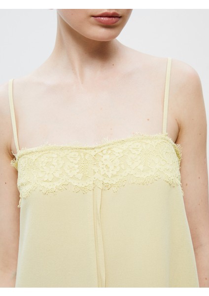 Kare Yaka Keten Karışımlı Askılı Elbise modelleri