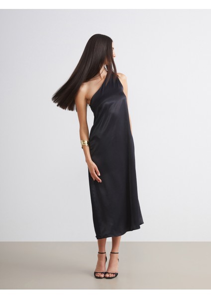 Tek Omuz Saten Elbise