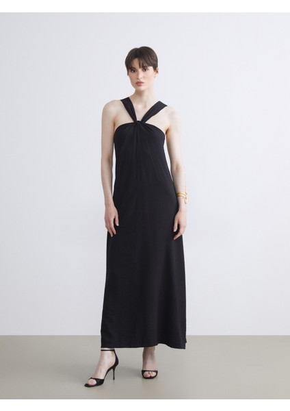 Halter Yaka Büzgülü Elbise