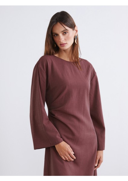 Bisiklet Yaka Dokulu Büzgülü Elbise fiyatları