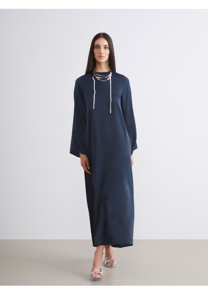 Bisiklet Yaka Saten Elbise