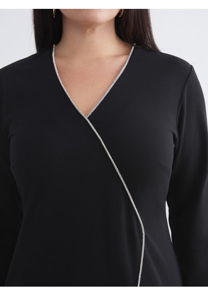 Büyük Beden V Yaka Krep Elbise modelleri